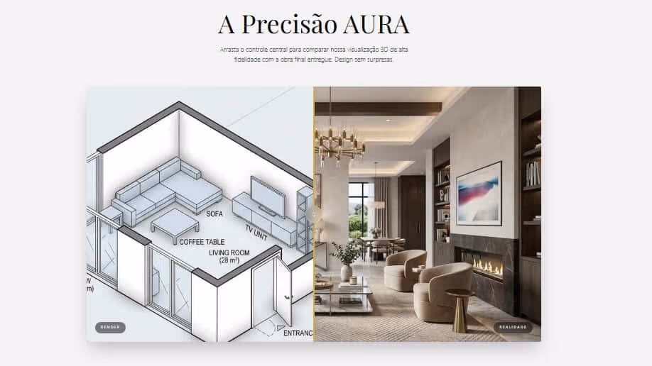 Seção sobre o escritório com texto em coluna estreita