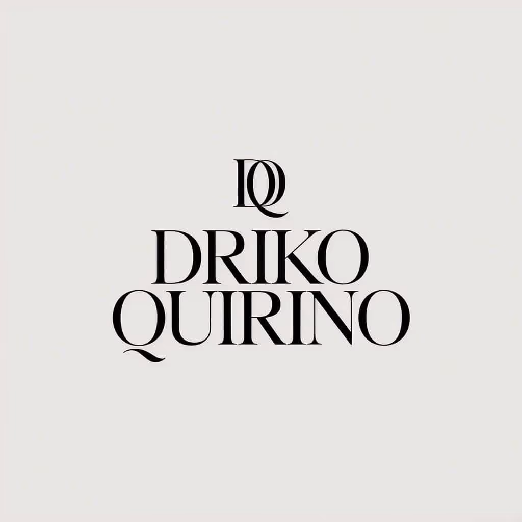 Página inicial da marca Driko Quirino com tipografia de destaque sobre fotografia
