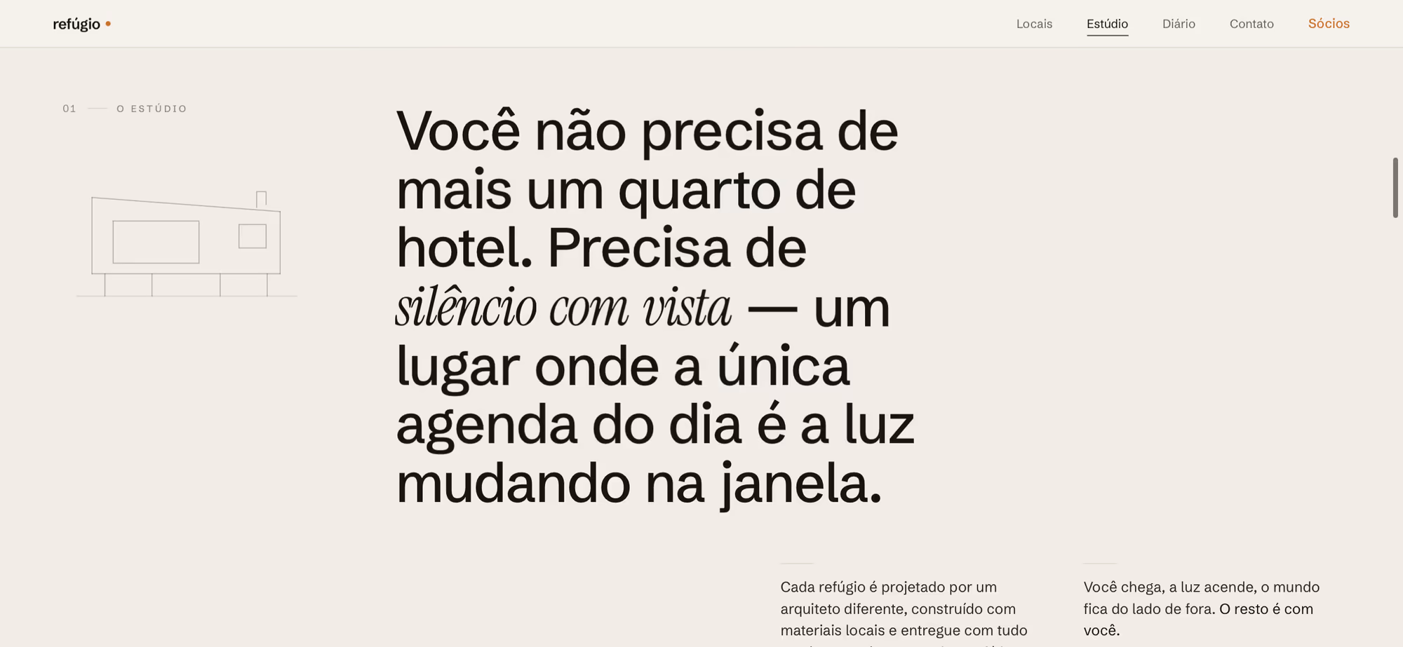 Seção de manifesto da marca com tipografia serifada em itálico sobre fundo claro