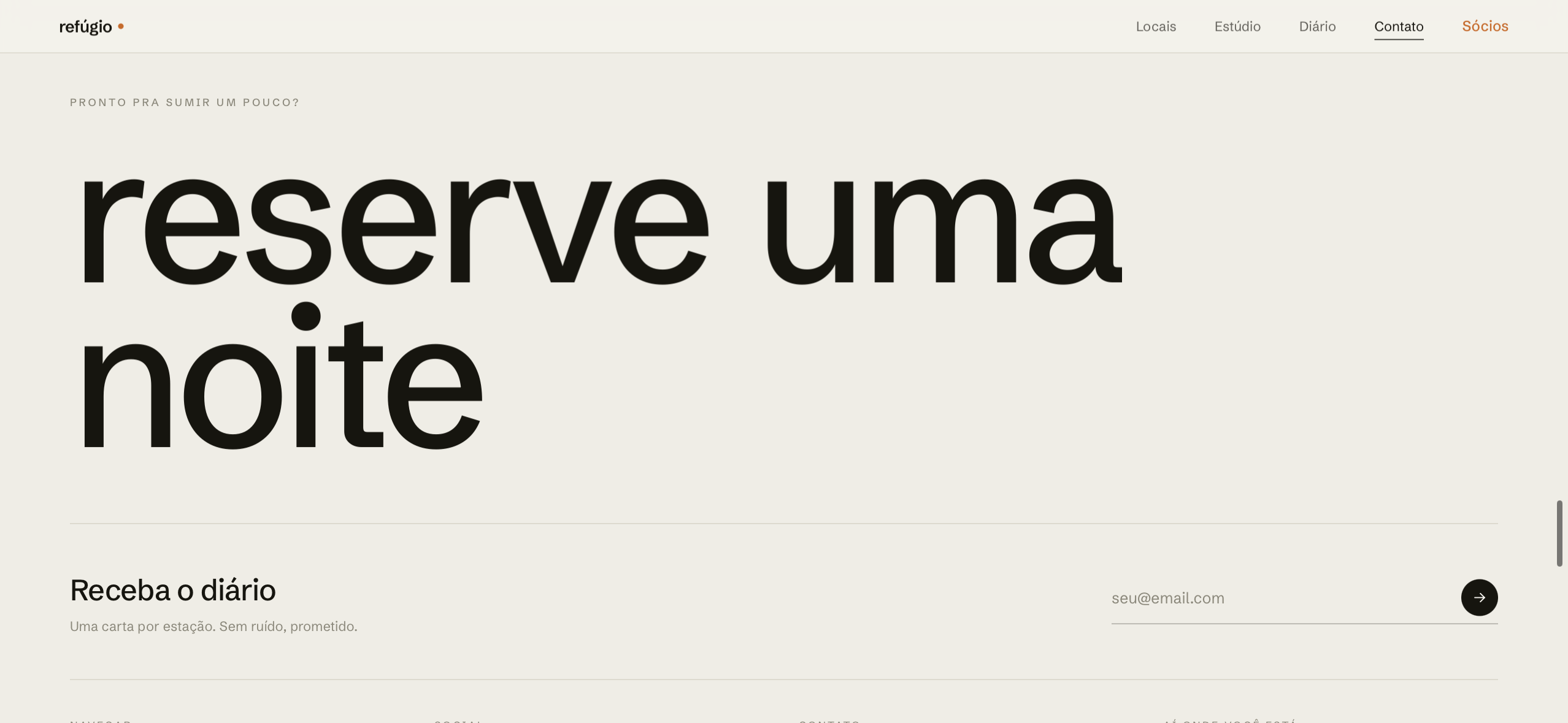 Refúgio — reserve uma noite e newsletter