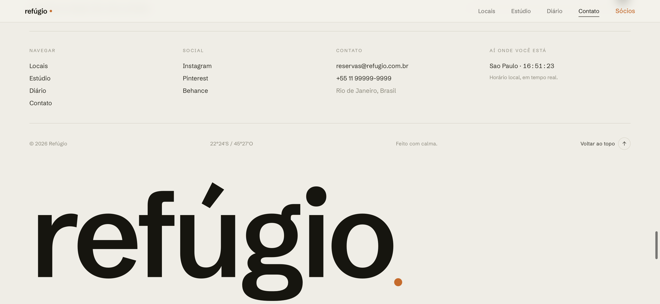 Refúgio — rodapé com a assinatura da marca